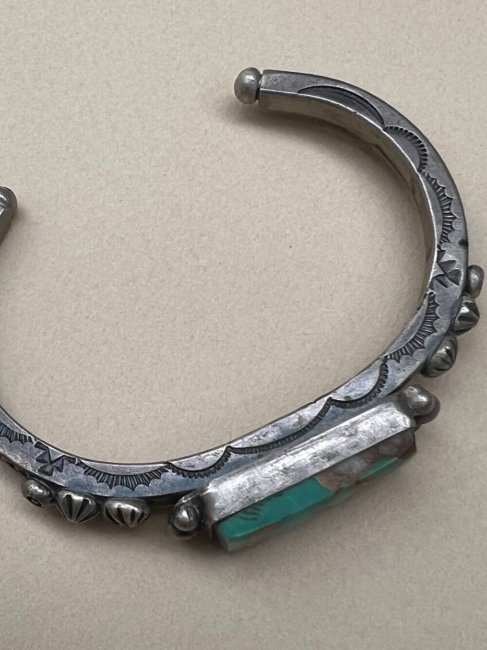 Navajo Vintage Turquoise and Sterling Silver Cuff Bracelet Signed Ronald Tom - Picture 6 of 7